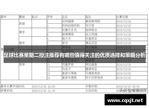 足球比赛星期二投注推荐有哪些值得关注的优质选择和策略分析